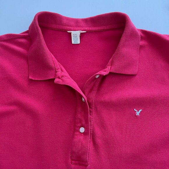 Vintage American Eagle Stretch Long Sleeve Polo Shirt in Red Size XL - Picture 7 of 9